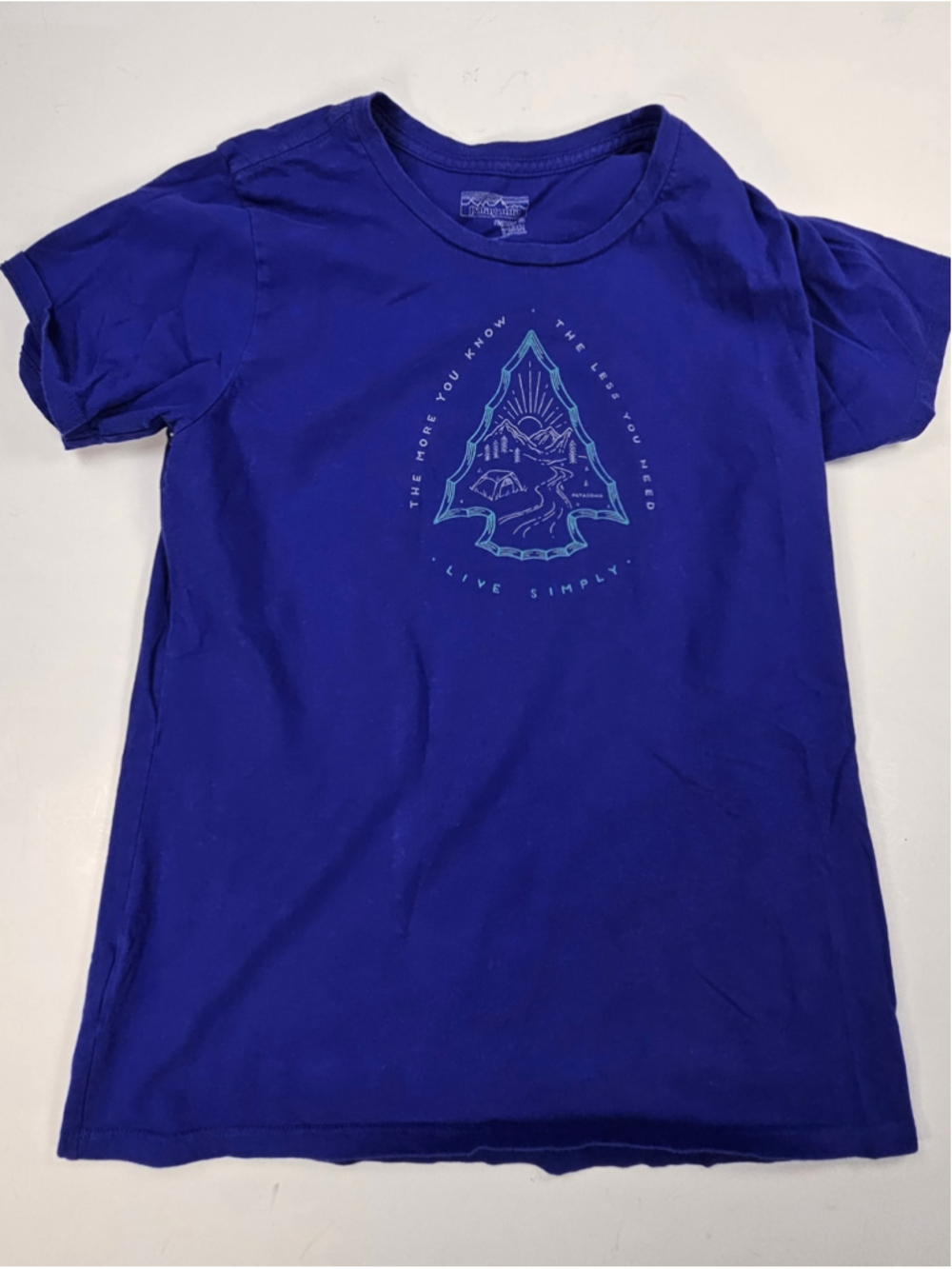 Patagonia Live Simply T Shirt Womens M Blue Organic Cotton USA Graphic Tee